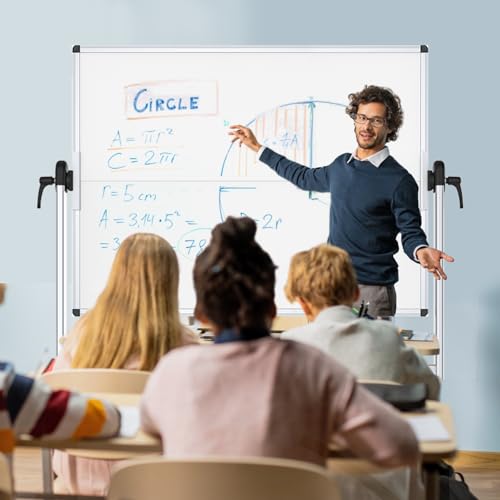 VIZ-PRO Rolling Whiteboard, 48" x 36" Mobile White Board with Stand - size: 48"W x 36"H