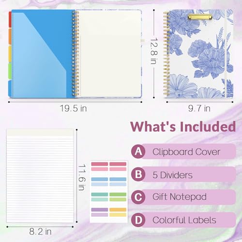 Sooez Spiral Clipboard Folio, Clipboards with Storage, Refillable Notepad - color: Floral - Blue