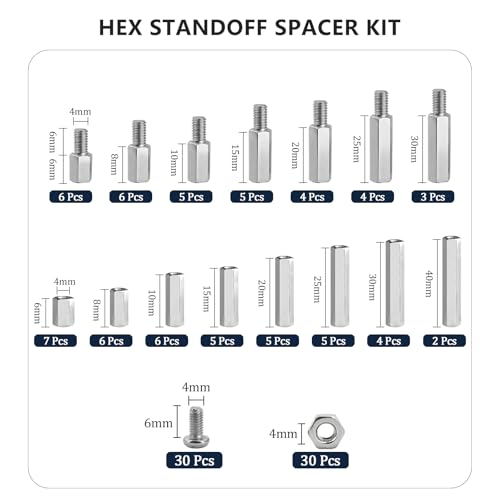 M4 Hex Standoff Spacers Kit,133pcs M4 Male Female Metric Thread Mount Spacer Screw Nut Bolt Motherboard Spacer Prototyping Accessories for Quadcopter Drone, Computer & Circuit Board Assortment Kit - size: M4-a
