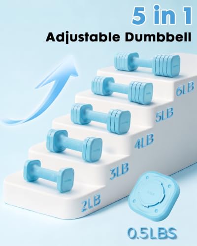 Equipro Hand Weights for Women at Home 6 LBS Adjustable Dumbbell Set of 2, Fast Adjust Dumbbells with TPU Soft Rubber Handle for Home Gym Exercise Training - color: Blue