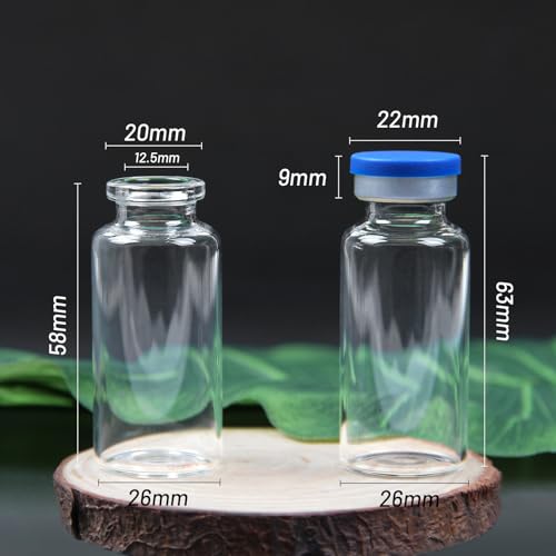100 Pack 20ml Clear Glass Vials with Caps – 5.5 Dram Lab Headspace Vials, 20mm Neck Diameter, Includes Flip Top Caps and Self-Sealing Rubber Stoppers for Laboratory, Sample Storage - color: Clear Vial Blue Cap, size: 20ml