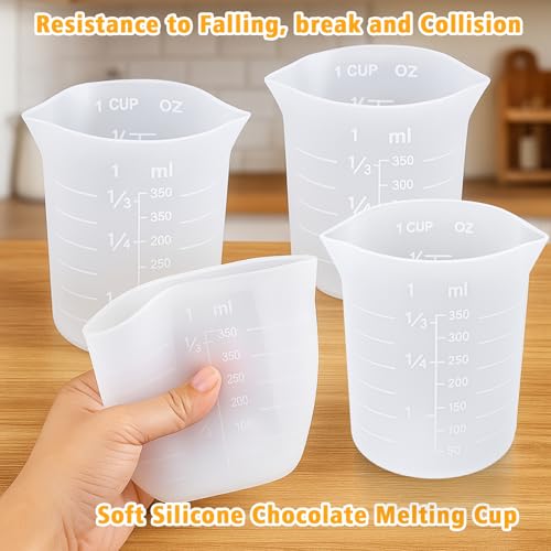Palksky Silicone Chocolate Melting Cup Set with 4 Silicone Measuring Cups (250ml & 350ml) and 4PCS Heat-Resistant Jar Spatulas, Non-Stick Baking Tools for DIY Chocolate, Butter & Cream Mixing - size: Jar Spatulas*4 +250ml*2+350ml*2