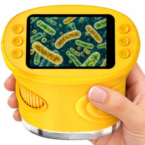 4K Digital Microscope for Kids, 1000X Handheld Microscope with 2'' Screen - color: Light Yellow