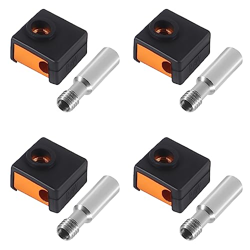 3D Printer Parts Silicone Socks+Aluminum CR-10 Heater Block+Stainless Steel Throat for MK7 MK8 Extruder Hotend Kits for Ender 3/Ender 3 Pro/Creality CR-10 /CR10S /S4 /S5 (4 Sets)