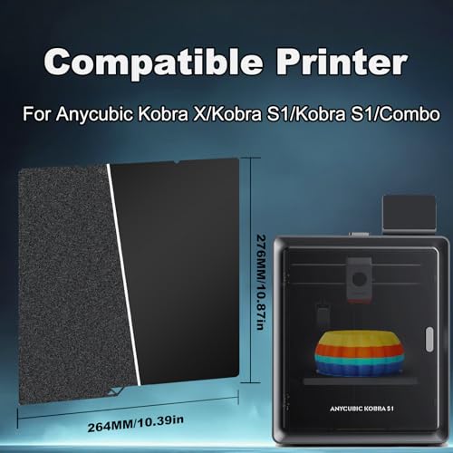 264x276mm Black Build Plate Double Sided Textured PEI+Smooth PEI Flexible Removable Spring Steel Heated Printing Bed Platform for Anycubic Kobra S1/ Kobra X/Kobra 4 3D Printer - size: 264x276mm