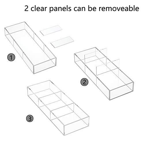 HIIMIEI 3 Section Clear Acrylic Drawer Organizer Tray, Office & Makeup Drawer Organizer (11.8x4.3 inch) (Pack of 2) - size: 4'' x 12'' (Pack of 2)