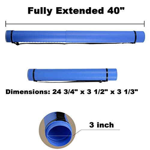 2-Pack Extendable Poster Tubes Expand from 24.5” to 40” with Shoulder Strap | Carry Documents, Blueprints, Drawings and Art | Blue and Yellow Portable Durable Round Storage Cases with Lids and Labels - color: Blue and Yellow, size: large, style: Round