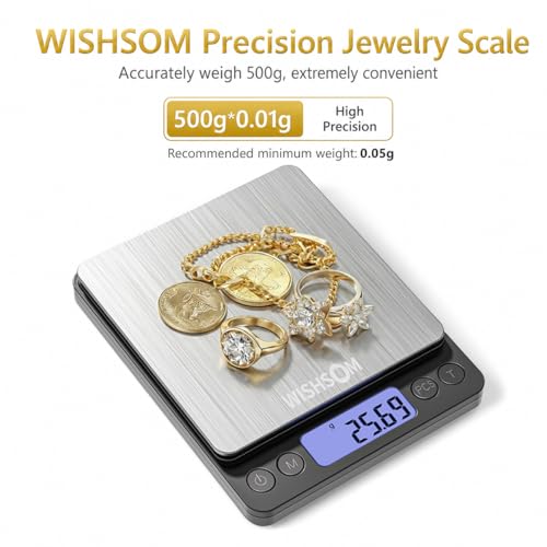 Jewelry Scale, 500g x 0.01g High Precision Digital Gram Scale, Portable Gold Scale for Jewelers, Pawn Shops & Gold Enthusiasts – Perfect for Gold, Silver, Diamond & Coin Weighing
