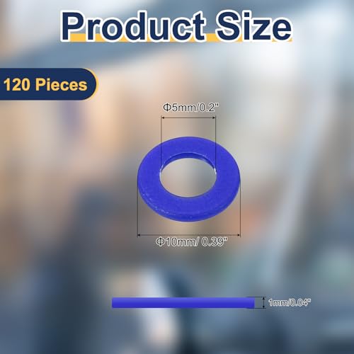 uxcell 120 Pcs Nylon Flat Washers 5mm ID 10mm OD 1mm Thick Plain Washer Grommets Plastic Sheet Gasket Fastener Sealing Spacer Gasket Ring Water Hose Washers, Blue - color: Blue, size: 5mm x 10mm x 1mm