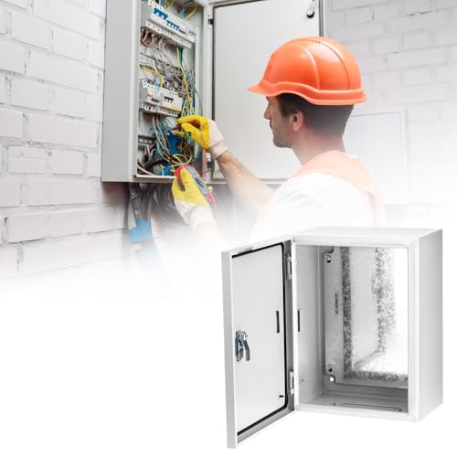 QWORK Steel Enclosure, 16x12x8 Carbon Steel Electrical Box, Waterproof with Lock and Hinge