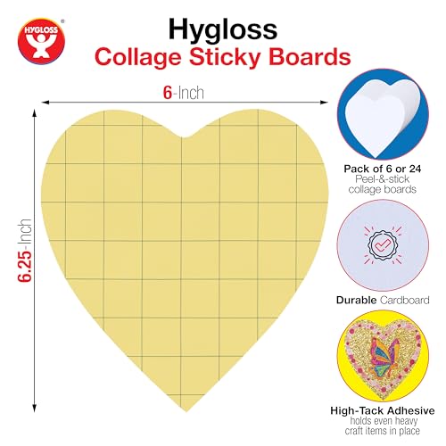 Hygloss Sticky Heart Craft Boards - 6 Pack 6-Inch Self Stick Collage Boards for Kids - Peel & Stick Mounting Boards for Art Projects, School Crafts, Classrooms, and DIY Displays - size: 6-Pcs, style: Heart 6"