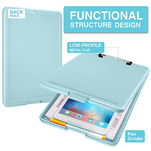 Sooez Clipboard with Storage, Plastic Nursing Clip Boards 8.5x11 - color: A-haze Blue