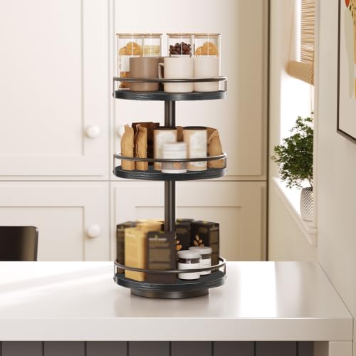HOOBRO Lazy Susan Organizer, Rotating Spice Rack, 3-Tier Organizer, Turntable Spice Rack, Vertical Storage Organizer, for Kitchen Countertop, Vanity, Dining Table, Black BB09TL01 - color: Black