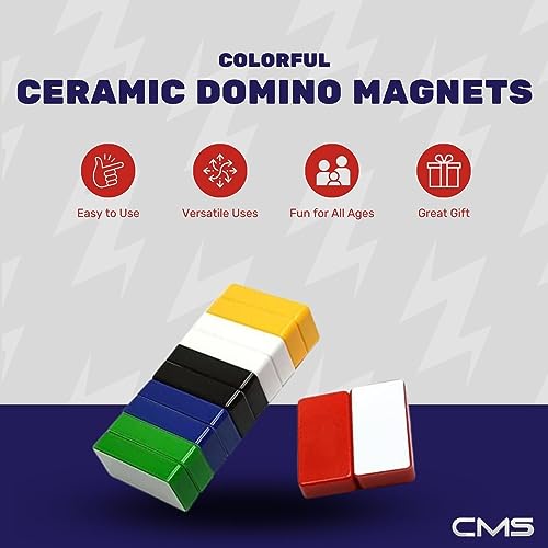 CMS Magnetics - (12-Pack Dominos Multi-Color) Colorful Super Strong Ceramic Domino Magnets for Dry Erase Whiteboards, Bulletins, Refrigerator, Office, Kitchen, School, Classroom