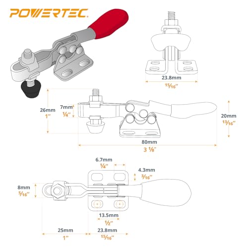 POWERTEC 8PK Small Toggle Clamp, 60 lbs Holding Capacity, 201 Quick Release Horizontal Adjustable Clamps for Woodworking Jigs and Fixtures, Welding, Drill Press, Table Saw Sled, Tool Boxes (20321-P2)