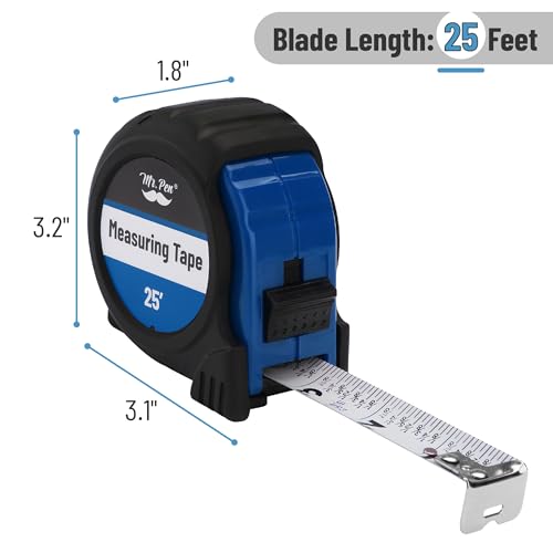 Mr. Pen- Retractable Tape Measure 25 ft, Dark Blue, Easy Read - color: Dark Blue, size: 1 pcs