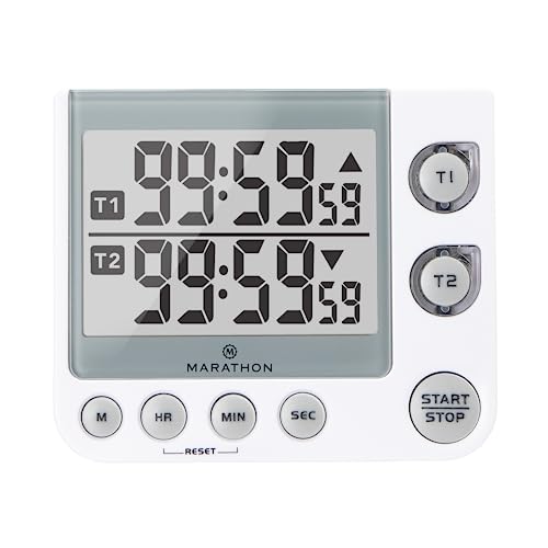 MARATHON Dual Digital Timer, 100-Hour Count Up/Down, Large Display, White - color: Double Timer White