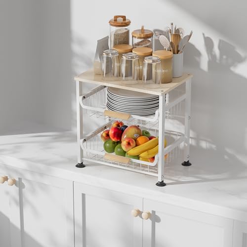 NiuYichee 3-layer Kitchen Fruit Storage Basket Snack Rack, Countertop & Desktop Pull-out Metal Basket with Handle, Organizers - color: Black 3-layer Rack