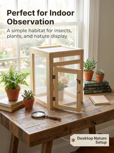 Butterfly Habitat Cage, Insect Enclosure with Natural Pine Frame & Fine Mesh, Large Transparent Butterfly House for Caterpillars, Moths, Stick Insects, Backyard Nature Observation (20x18in) - size: L