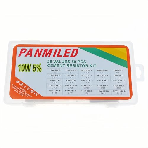 25 Values 50 Pieces Cement Resistor KIT 10W (100 Ohm - 100K Ohm) - style: 100 ohm-100k ohm 50PCS
