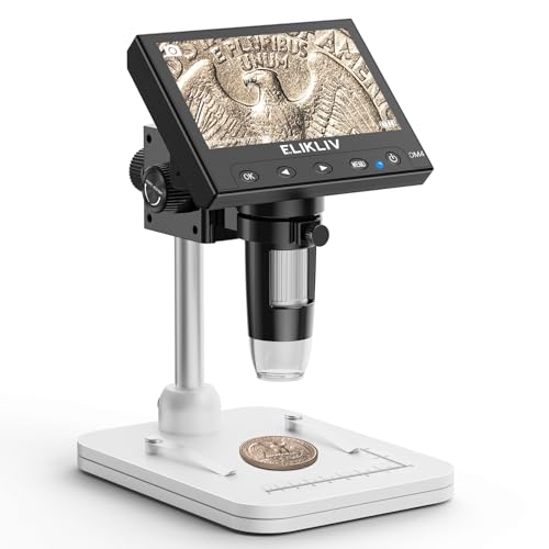 Elikliv Microscope, Digital Coin Microscope 1000x with Lights, EDM4, 4.3'' - color: White
