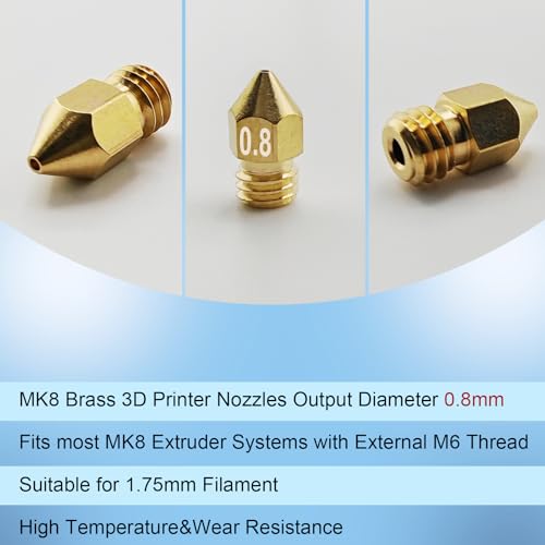 16Pcs MK8 0.8mm Brass 3D Printer Nozzles, Extruder Hotend Nozzle Compatible with Creality Ender 3 V2, Ender 3 Pro, Ender 3 S1, Ender 5 Pro, CR-10, CR-10S, Makerbot, Anet A8 3D Printers - style: 16Pcs Ender 3 Nozzle 0.8mm