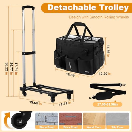 Extra-Large Rolling Cleaning Caddy with Wheels,Cleaning Caddy Bag with Detachable Trolley,Water Resistant Lining Cleaning Supply Organizer with Handle for Cleaners,Housekeepers (Black) - color: Black Rolling, size: Extra-Large