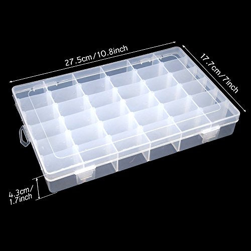 Clear Plastic Jewelry Box Organizer Storage Container with Adjustable Dividers (36 Grids)