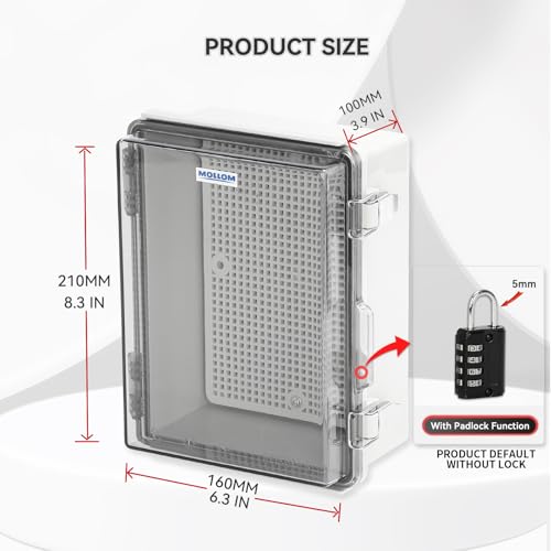 Mollom Transparent Cover Outdoor Junction Box (8.3x6.3x3.9In) - size: 8.3x6.3x3.9"