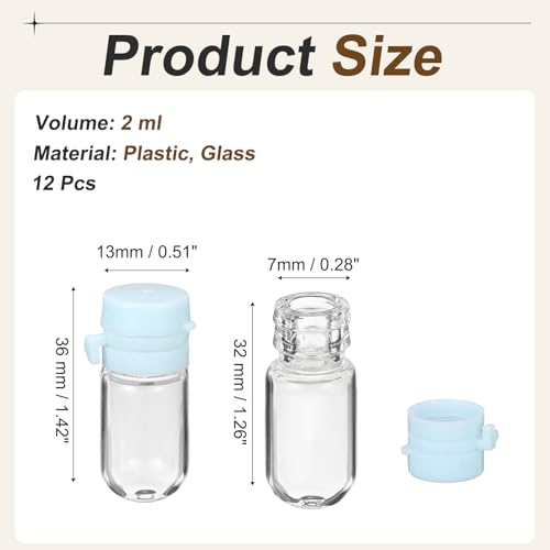 PATIKIL Clear Glass Vials w/Snap Top Cap 2ml Blue, 12Pcs - color: Blue, size: 2ml
