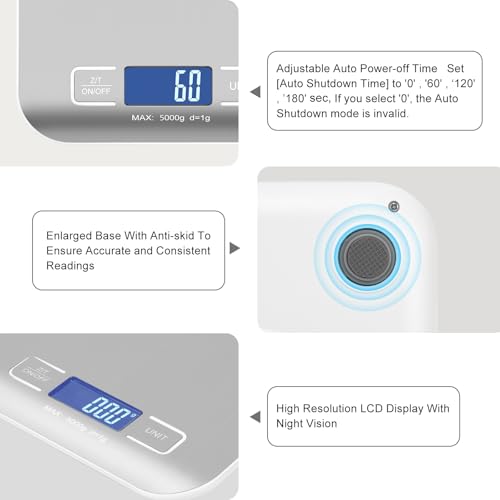 Digital Shipping Scale,Stainless Steel Panel, Accurate 5kg/1g Portable Postal Scale for Packages, Small Business,Kitchen, Food, Handmade, Liquids, and Boutique (Silver) - color: Silver Battery(5kg/1g)