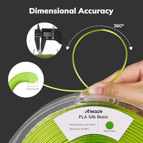 AMOLEN Silk PLA Filament Neon Green, 3D Printer Filament 1.75mm for 3D Printing 1kg(2.2lbs) Spool Compatible with Most FDM Printer - color: Neon Green