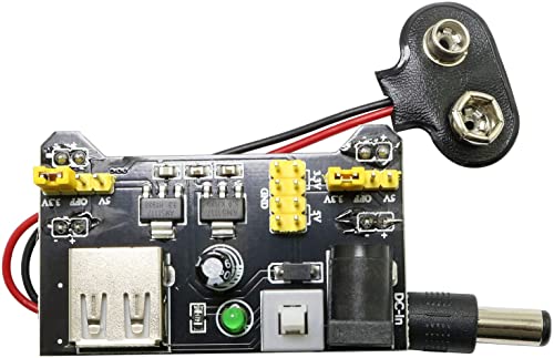 1-Pack MB102 Breadboard Power Supply Module and 9v Battery Clip with 2.1mm X 5.5mm Male DC Plug Assortment Kit for Arduino