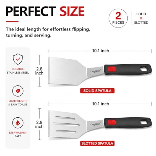 Metal Spatula of 2, Stainless Steel Solid & Slotted Turner Set
