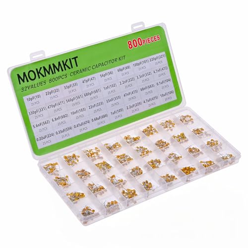 32 Values 800 Pieces Ceramic Capacitor Kit 10pF-10uF 50V