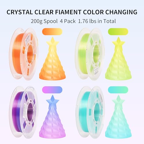 RAMBERY Transparent Multicolor Rainbow Filament, Crystal Rainbow PLA Clear 3D Printer Filament Bundle Gradient Change 1.75mm Fit Most FDM Printer,200gX4 Spools - color: Crystal Rainbow