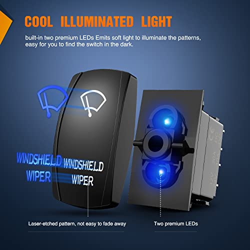 Nilight Windshield Wiper Rocker Switch Led Light Bar 8Pin Laser ON On Off DPDT Switches 20A/12V 10A/24V Blue with Jumper Wires Set for Cars Trucks RVs - size: WINDSHIELD WIPER