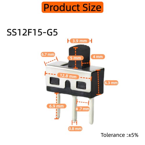 30PCS Micro Mini Slide Switch Toggle SPDT Switches 1p2t 2 Position 3 Pin Small Miniature Vertical Panel Mount Dip Knob for Arduino PCB Breadboard and Electronic Project - SS12D10 5mm AC 125V 2A - style: SS12D10-5mm-30pcs