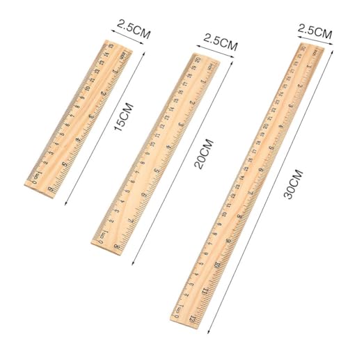 12PCS Wooden Ruler 3 Sizes Metric Ruler Set 12 inch 8 inch and 6 inch Wooden Ruler Kit Metric Measuring Tools for Office,Students,Classroom,Home