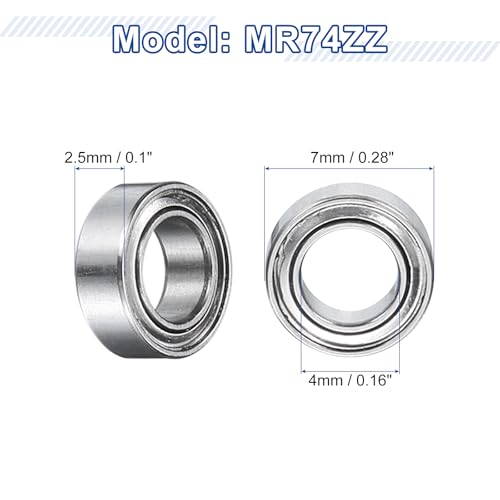 uxcell 12Pcs MR74ZZ Small Bearing, 4mm ID 7mm OD 2.5mm Width Double Shielded Deep Groove Ball Bearings for Electric Motor Skateboards 3D Printer, (ABEC 5) - size: MR74ZZ