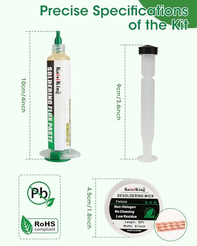 Kaisiking Solder Flux & Desoldering Wick for Electronics Soldering, Rework - size: 1+1kit