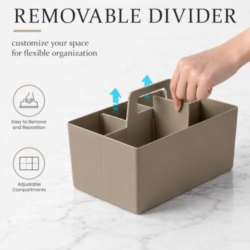 Multipurpose Caddy Organizer with Handle Plastic Desk Storage, Coffee Brown - color: Coffee Brown, size: Rectangular