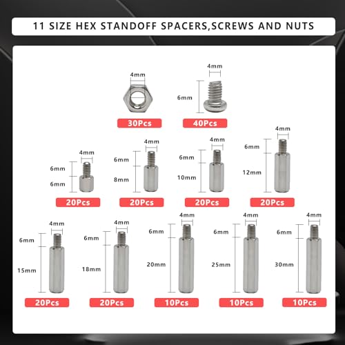 210 Pieces Hex Standoff Spacers M4 304 Stainless Steel Male Female Metric Thread Spacer Motherboard Prototyping Accessories for PCB, Quad Copter Drone, Computer & Circuit Board Assortment Kit - size: m4