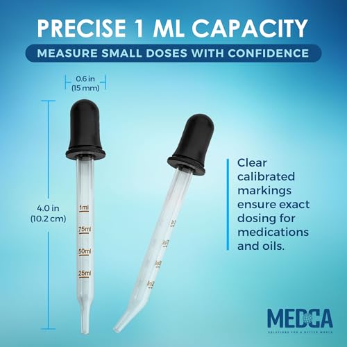 MEDca Eye Dropper - (Pack of 2) Bent & Straight Tip Calibrated Glass Medicine Droppers for Medications or Essential Oils Dropper for Accurate Easy Dose and Measurement (1 mL Capacity) - size: 2 Count (Pack of 1)