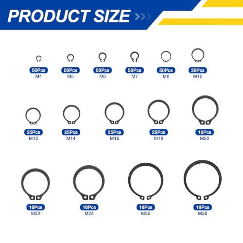 480Pcs M4-M28 External Retaining Ring C Clips Snap Rings - size: M4-M28