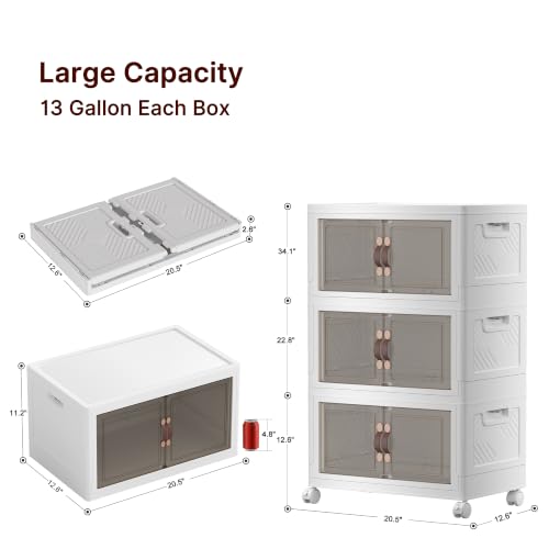 UAMFURI Stackable Storage Bins, 312QT Collapsible Drawers with 2 Lids - color: White-52qt, size: 6Pack with 2 top lids