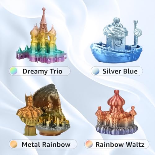 Creator Silk PLA Dual Color Filament 1.75mm +/- 0.02mm, Silver Blue Silk PLA 3D Printer Filament, Shiny and Glossy, Silk Texture, Color Changing 3D Printing Filament 1kg Spool - color: Silk Silver Blue
