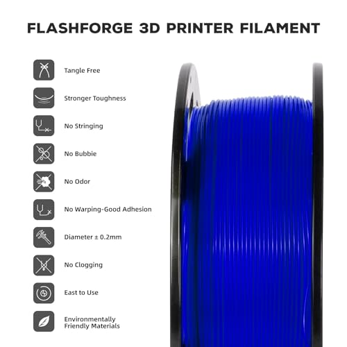FLASHFORGE PLA Filament 1.75mm, 3D Printer Filament 1kg (2.2lbs) Spool, Dimensional Accuracy +/- 0.02mm, 3D Printing Filament Easy to Use and Fits for Most FDM 3D Printers (Blue) - color: Blue