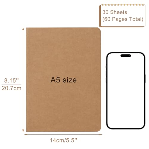 ZCZN 5 Pack A5 Kraft Notebooks Bulk, 8.15x5.5 Inches Graph Paper Journaling Notebooks, Notebooks for Work, Composition Notebooks for School, Journal Notebooks for Office, 60 Pages