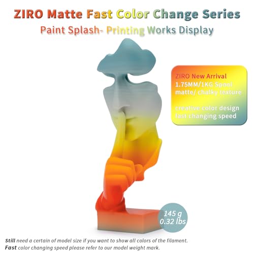 ZIRO 3D Printer Filament PLA, Fast Color Change Matte, 1KG Paint Splash - color: Paint Splash (Matte)